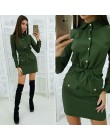 Kobiety Casual Sashes Button obcisła sukienka skręcić w dół kołnierz z długim rękawem jednolita sukienka 2020 Summer Fashion Vin