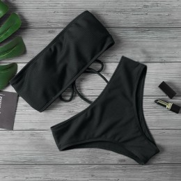 2020 nowe Bikini kobiety stroje kąpielowe wysokiej talii bez ramiączek seksowne Bikini Pure Color kobiety strój kąpielowy wyście
