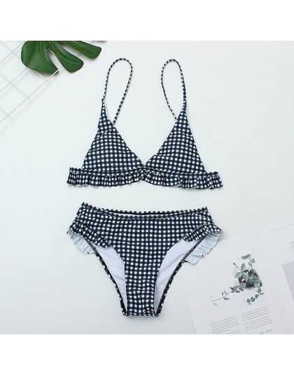 Plaid damskie seksowne Bikini 2019 nowe Push Up Ruffles wyściełane stroje kąpielowe Bikini gorąca sprzedaż strój kąpielowy dla k