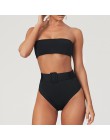 Wysoka talia Bikini 2020 Sexy czarne stroje kąpielowe kobiety strój kąpielowy wysokie nogi Bikini Bandeau zestaw pływanie dla st