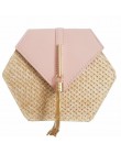 VIP Hexagon Mulit Style słoma + skórzana torebka damska letnia torebka ratanowa ręcznie tkana torba plażowa Bohemia na ramię