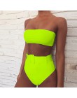 Wysoka talia Bikini 2020 Sexy czarne stroje kąpielowe kobiety strój kąpielowy wysokie nogi Bikini Bandeau zestaw pływanie dla st