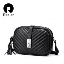 Realer torebki damskie torebki damskie 2019 paski torby typu crossbody z klapką kobieta mała czarna torba kwadratowa PU skóra z 