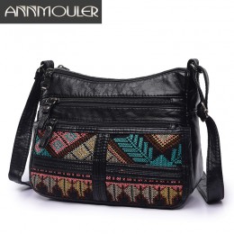 Annmouler marka kobiety Crossbody torba moda miękka torba na ramię sprana skóra kobiety torebka Patchwork mała torba Tribal torb