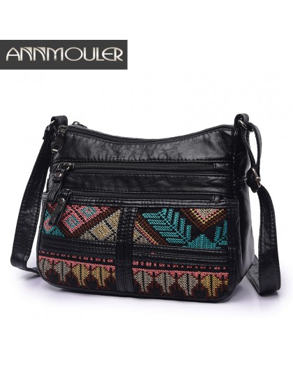 Annmouler marka kobiety Crossbody torba moda miękka torba na ramię sprana skóra kobiety torebka Patchwork mała torba Tribal torb