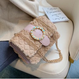 Elegancka kobieta Plaid torba kwadratowa 2019 zima nowa jakość miękki pluszowy projektant kobiet zamek do torebki torby listonos