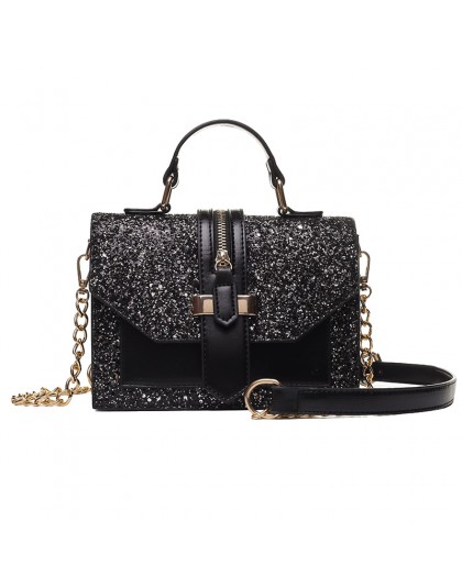 2019 kobiet Bling bling PU skórzane torby na ramię pani stałe czarny i bordowy crossbody łańcuch torebki dziewczyna moda woreczk