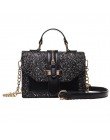 2019 kobiet Bling bling PU skórzane torby na ramię pani stałe czarny i bordowy crossbody łańcuch torebki dziewczyna moda woreczk
