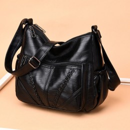 Tanie czarne kobiety Messenger torby dobrej jakości bardzo miękkie myte PU skóra kobieca torba na ramię dla torebka dla matki bo