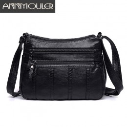 Annmouler moda damska Crossbody torba czarny miękki sprana skóra torba na ramię Patchwork torba mała torba klapowa dla dziewczyn