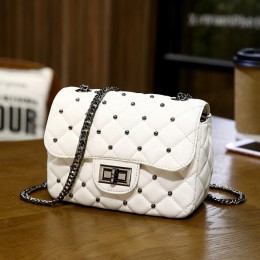 Wiosna nowy klasyczny nit małe kwadratowe torby Crossbody Mini kobiety zamek do torebki Pu skórzana łańcuszkowa torba na ramię k