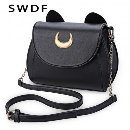 SWDF Summer Sailor Moon torebka damska czarna Luna Cat kształt łańcuszkowa torba na ramię PU skóra kobiety Messenger mała torebk