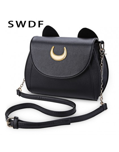 SWDF Summer Sailor Moon torebka damska czarna Luna Cat kształt łańcuszkowa torba na ramię PU skóra kobiety Messenger mała torebk