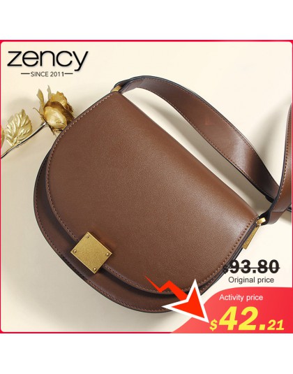 Zency 100% prawdziwej skóry Retro kobiet torba podkowa klamra półokrągła torba siodło nowe mody ramię ciemny brąz