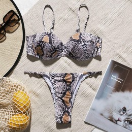 Nadruk węża bikini Push up strój kąpielowy kobiet strój kąpielowy String stringi brazylijskie bikini 2020 strój kąpielowy z wyso