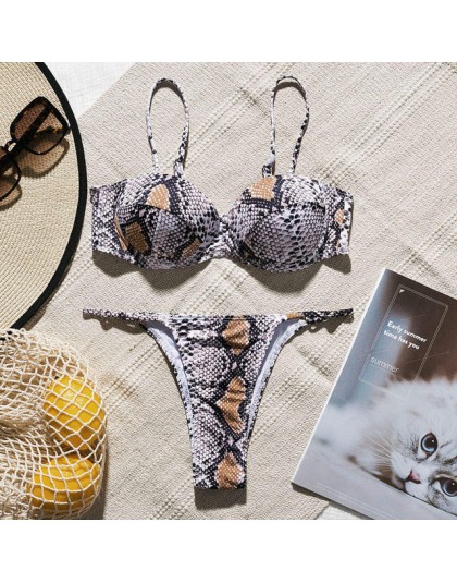 Nadruk węża bikini Push up strój kąpielowy kobiet strój kąpielowy String stringi brazylijskie bikini 2020 strój kąpielowy z wyso
