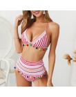 Sexy bikini wysokie w talii Boho stroje kąpielowe kobiety frędzle Halter kostium kąpielowy damski push up kostium kąpielowy braz