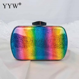 2018 moda Rainbow Box torba wieczór kobiety projektant elegancka torba wesele sprzęgła kiesa kobiet żelki mini łańcuch torba na 