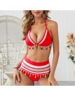 Sexy bikini wysokie w talii Boho stroje kąpielowe kobiety frędzle Halter kostium kąpielowy damski push up kostium kąpielowy braz