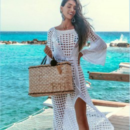 2020 szydełka białe dzianiny okrycie plażowe up sukienka tunika długie Pareos bikini Cover up sukienka na kostium kąpielowy Plag