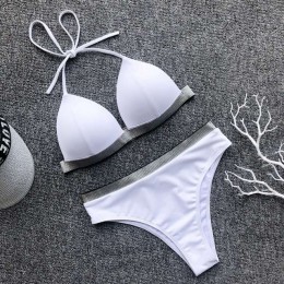 Czarny biały wysokiej talii Bikini 2020 strój kąpielowy kobiety stroje kąpielowe biustonosz Halter Push Up zestaw kąpiel strój k