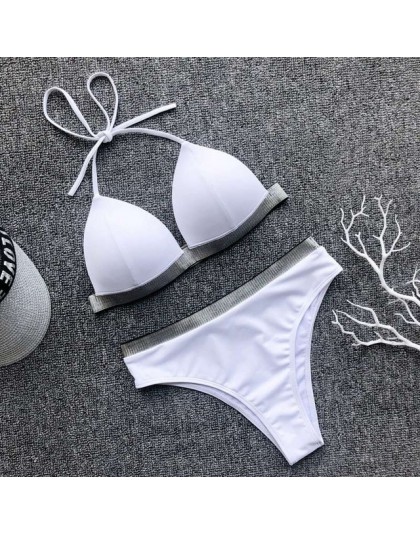 Czarny biały wysokiej talii Bikini 2020 strój kąpielowy kobiety stroje kąpielowe biustonosz Halter Push Up zestaw kąpiel strój k