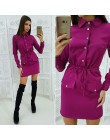 Kobiety Casual Sashes Button obcisła sukienka skręcić w dół kołnierz z długim rękawem jednolita sukienka 2020 Summer Fashion Vin