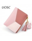 UOSC geometryczne kobiety śliczne różowe portfele kieszeń torebka posiadacz karty Patchwork portfel pani kobieta moda krótkie mo