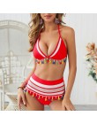 Sexy bikini wysokie w talii Boho stroje kąpielowe kobiety frędzle Halter kostium kąpielowy damski push up kostium kąpielowy braz