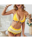 Sexy bikini wysokie w talii Boho stroje kąpielowe kobiety frędzle Halter kostium kąpielowy damski push up kostium kąpielowy braz