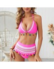 Sexy bikini wysokie w talii Boho stroje kąpielowe kobiety frędzle Halter kostium kąpielowy damski push up kostium kąpielowy braz