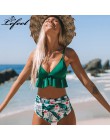 Sexy marszczony strój Bikini kobiety stałe drukuj strój kąpielowy Sexy stroje kąpielowe bez pleców Bikini z wysoką talią strój k