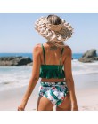 Sexy marszczony strój Bikini kobiety stałe drukuj strój kąpielowy Sexy stroje kąpielowe bez pleców Bikini z wysoką talią strój k