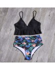 Sexy marszczony strój Bikini kobiety stałe drukuj strój kąpielowy Sexy stroje kąpielowe bez pleców Bikini z wysoką talią strój k