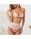Sexy bikini wysokie w talii Boho stroje kąpielowe kobiety frędzle Halter kostium kąpielowy damski push up kostium kąpielowy braz