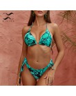 Brazylijskie bikini stringi 2020 nadruk liści strój kąpielowy Tassel stroje kąpielowe kobiety Sexy kostium kąpielowy damski Push