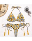 Brazylijskie bikini stringi 2020 nadruk liści strój kąpielowy Tassel stroje kąpielowe kobiety Sexy kostium kąpielowy damski Push