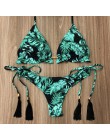 Brazylijskie bikini stringi 2020 nadruk liści strój kąpielowy Tassel stroje kąpielowe kobiety Sexy kostium kąpielowy damski Push