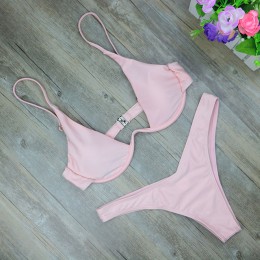 Dwuczęściowy strój kąpielowy dla kobiet bikini na wakacje gładki klasyczny wygodny modny seksowny