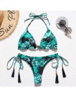 Brazylijskie bikini stringi 2020 nadruk liści strój kąpielowy Tassel stroje kąpielowe kobiety Sexy kostium kąpielowy damski Push