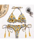Brazylijskie bikini stringi 2020 nadruk liści strój kąpielowy Tassel stroje kąpielowe kobiety Sexy kostium kąpielowy damski Push