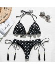 Brazylijskie bikini stringi 2020 nadruk liści strój kąpielowy Tassel stroje kąpielowe kobiety Sexy kostium kąpielowy damski Push