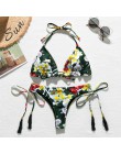 Brazylijskie bikini stringi 2020 nadruk liści strój kąpielowy Tassel stroje kąpielowe kobiety Sexy kostium kąpielowy damski Push