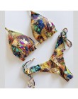 Brazylijskie bikini stringi 2020 nadruk liści strój kąpielowy Tassel stroje kąpielowe kobiety Sexy kostium kąpielowy damski Push