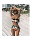Bikini wysokie w talii 2019 mujer Push Up bandażowy strój kąpielowy Bikini kobiety kwiatowy dwa kawałki strój kąpielowy Strappy 
