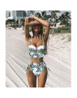 Bikini wysokie w talii 2019 mujer Push Up bandażowy strój kąpielowy Bikini kobiety kwiatowy dwa kawałki strój kąpielowy Strappy 
