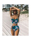 Bikini wysokie w talii 2019 mujer Push Up bandażowy strój kąpielowy Bikini kobiety kwiatowy dwa kawałki strój kąpielowy Strappy 