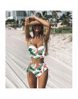 Bikini wysokie w talii 2019 mujer Push Up bandażowy strój kąpielowy Bikini kobiety kwiatowy dwa kawałki strój kąpielowy Strappy 