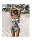 Bikini wysokie w talii 2019 mujer Push Up bandażowy strój kąpielowy Bikini kobiety kwiatowy dwa kawałki strój kąpielowy Strappy 