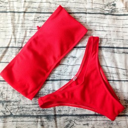 2019 stałe Bikini brazylijski strój kąpielowy kobiety Bikini Set Sexy strój kąpielowy z odsłoniętymi ramionami kobiet pływanie B
